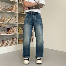 批发HB studio's jeans 2026新款水洗蓝色弹力标准直筒裤<b class='q'>牛仔裤</b>男