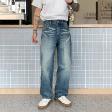 批发HB studio's jeans 2026新款水洗蓝色弹力标准直筒裤<b class='q'>牛仔裤</b>男