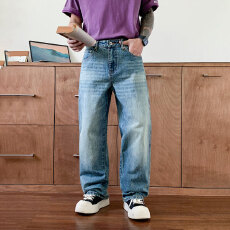 批发HB studio's jeans 2026新款水洗蓝色标准直筒裤<b class='q'>牛仔裤</b>男