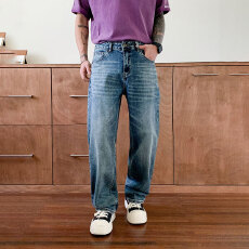 批发HB studio's jeans 2026新款水洗蓝色微弹标准直筒裤<b class='q'>牛仔裤</b>男