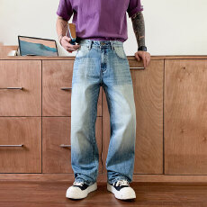 批发HB studio's jeans 2026新款水洗蓝色标准直筒裤<b class='q'>牛仔裤</b>男