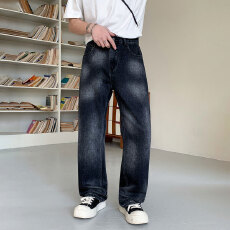 批发HB studio's jeans 2026新款水洗黑色标准直筒裤<b class='q'>牛仔裤</b>男