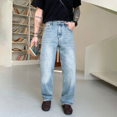 批发HB studio's jeans 2026新款水洗蓝色弹力标准直筒裤<b class='q'>牛仔裤</b>男