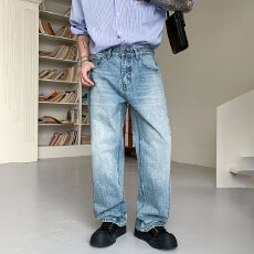 批发HB studio's jeans 2026新款水洗蓝色标准直筒裤<b class='q'>牛仔裤</b>男