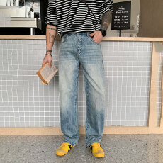 批发HB studio's jeans 2026新款水洗蓝色弹力标准直筒裤<b class='q'>牛仔裤</b>男