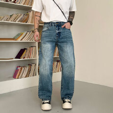 批发HB studio's jeans 2026新款水洗蓝色标准直筒裤<b class='q'>牛仔裤</b>男