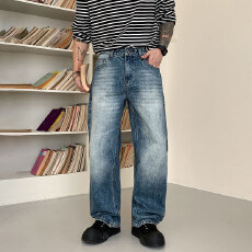 批发HB studio's jeans  2026新款水洗蓝色标准直筒裤<b class='q'>牛仔裤</b>男