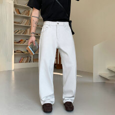 批发HB studio's jeans 2026新款白色弹力标准直筒裤<b class='q'>牛仔裤</b>男