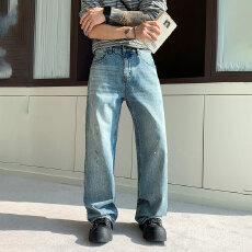 批发HB studio's jeans 2026新款水洗蓝色标准直筒裤<b class='q'>牛仔裤</b>男