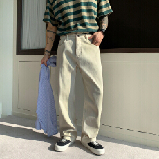 批发HB studio's jeans 2026新款米白色弹力标准直筒裤<b class='q'>牛仔裤</b>男