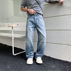 批发HB studio's jeans 2026新款水洗蓝色无弹标准直筒裤<b class='q'>牛仔裤</b>男