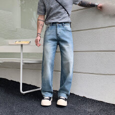 批发HB studio's jeans 2026新款水洗蓝色弹力标准直筒裤<b class='q'>牛仔裤</b>男