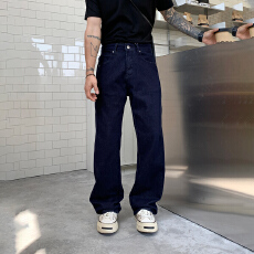 批发HHB studio's jeans 2026新款水洗蓝色弹力标准直筒裤牛仔裤男