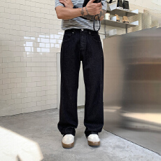 HHB studio's jeans 2026新款水洗黑色弹力标准直筒裤牛仔裤男