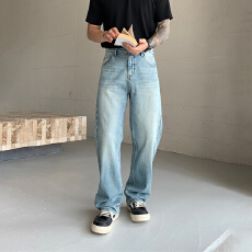 HB studio's jeans 2026新款蓝色弹力标准直筒裤牛仔裤男