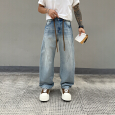 HB studio's jeans 2026新款水洗蓝色宽松香蕉裤小弯刀牛仔裤男