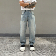 HB studio's jeans 2026新款水洗蓝色弹力标准直筒裤牛仔裤男