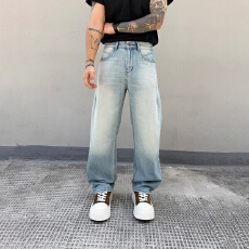 HB studio's jeans 2026新款水洗蓝色标准直筒裤牛仔裤男