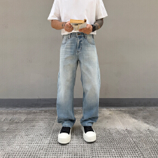 HB studio's jeans 2026新款水洗蓝色标准直筒裤牛仔裤男