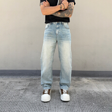 HB studio's jeans 2026新款水洗蓝色弹力标准直筒裤牛仔裤男
