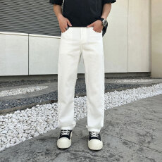 HB studio's jeans 2026新款水洗白色美式潮流宽松直筒牛仔裤男