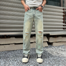 HB STUDIO 2026新款水洗蓝色韩系潮流宽松窄版直筒牛仔裤男