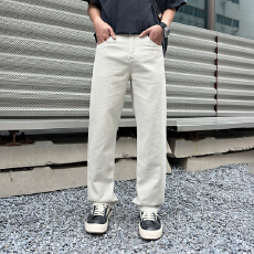 HB STUDIO 2026新款水洗米白色韩系潮流宽松窄版直筒牛仔裤男