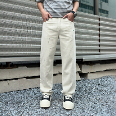 HB STUDIO 2026新款水洗米白色韩系潮流宽松窄版直筒牛仔裤男