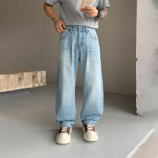 HB studio's jeans 2026新款水洗蓝色宽松香蕉裤小弯刀牛仔裤男