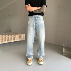 HB studio's jeans 2026新款水洗蓝色弹力标准直筒裤牛仔裤男