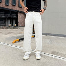 批发HB studio's jeans 2026新款水洗白色标准直筒裤牛仔裤男