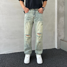 HB STUDIO 2026新款水洗蓝色韩系潮流宽松窄版直筒牛仔裤男