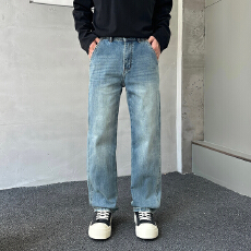 批发HB STUDIO 2026秋冬新款水洗蓝色韩系潮流宽松窄版直筒牛仔裤男