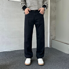 批发HB STUDIO 2026秋冬新款水洗黑色韩系潮流宽松窄版直筒牛仔裤男