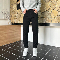 批发新款水洗高级黑后袋设计款百搭修身小脚裤弹力牛仔长裤男