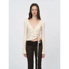 批发Dotyears  双色针织蕾丝花边拼接交叉绑带小<b class='q'>开衫</b>