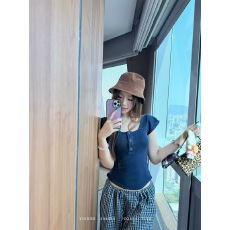 YISHEZ“小飞袖”双层木耳边小飞袖天丝羊毛正肩t恤修身百搭上衣