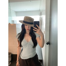 批发sheepland天使肌肤2.0天丝羊毛v领扭结短袖t恤女春夏慵懒显瘦<b class='q'>上衣</b>