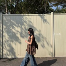 批发aj.studio 韩系重工豹纹吊带背心带飘带
