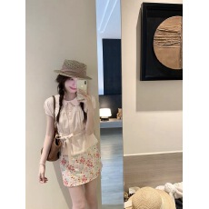 批发Ranwear'钓系小腰精'抽褶系带修身抹胸松紧腰显瘦阔腿长裤套装