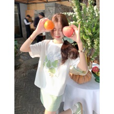 批发曾小咸 韩系<b class='q'>印花</b>白色圆领短袖t恤女夏季新款宽松上衣体恤裙子套装