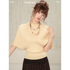 批发HEYNEW黄色圆领坑条纹中袖针织衫女夏季松弛感收腰显瘦气质上衣