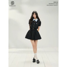 批发POPWEST丨夏日撞色拼接假两件<b class='q'>短袖</b>卫衣开衫上衣<b class='q'>外套</b>蓬蓬半裙套装