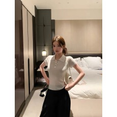 批发ADA MISS时髦翻领轻奢高支全羊毛针织polo衫修身显瘦上衣女夏新款