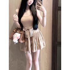 批发早安樊樊肯豆comfy白女气质 小飞袖针织短袖露背修身短款上衣