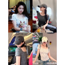 批发六指导 顽皮小狗 美式<b class='q'>卡通</b>印花方领短袖<b class='q'>t</b><b class='q'>恤</b>修身正肩休闲显瘦上衣