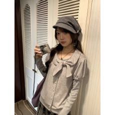 批发angproject 亚萌感<b class='q'>翻领</b>波点蝴蝶结针织短袖+打底长袖上衣两件套女