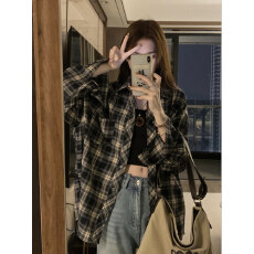 批发法式<b class='q'>格子</b>纯棉长袖衬衫女夏季薄款外搭防晒衬衣高级感秋冬上衣<b class='q'>外套</b>