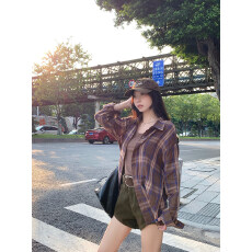 批发复古<b class='q'>格子</b>长袖衬衫女2026春季新款宽松休闲衬衣<b class='q'>外套</b>潮小众