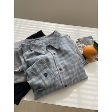 批发2026新款蓝色<b class='q'>格子</b>衬衫内搭高级感轻奢减龄洋气衬衣时尚休闲设计感